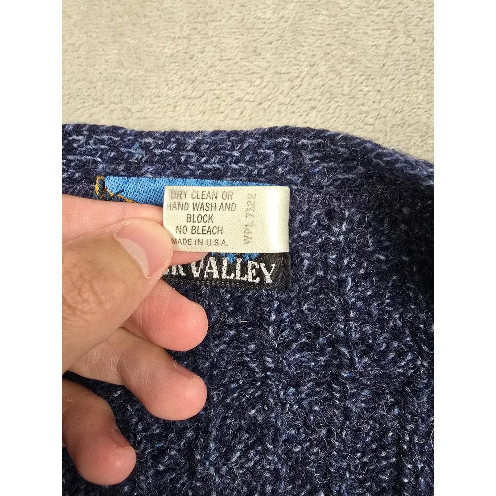 Vintage Timber Valley Cardigan Sweater Mens L Blue Wool Blend Knit Made In USA